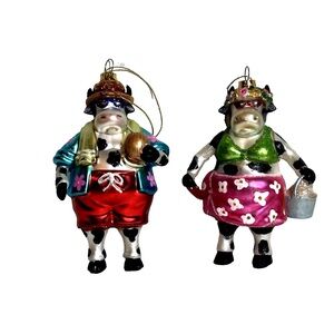 Heifer and Steer Tropical Vacationing Cows, set of 2 Glass Ornaments 5 inch each
